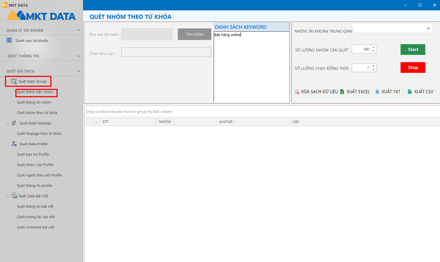 Phần mềm quét data khách hàng tiềm năng Facebook