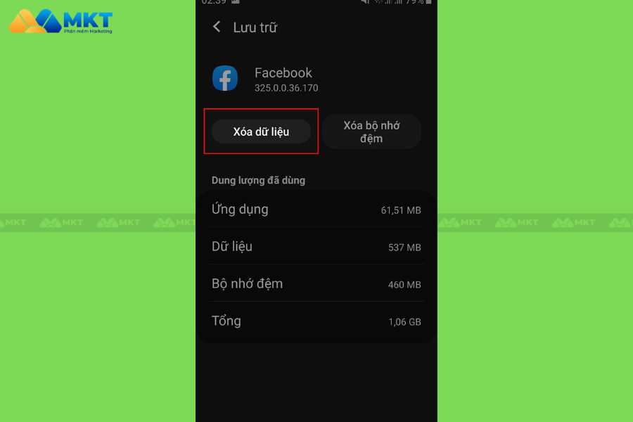 Chọn Xóa dữ liệu.