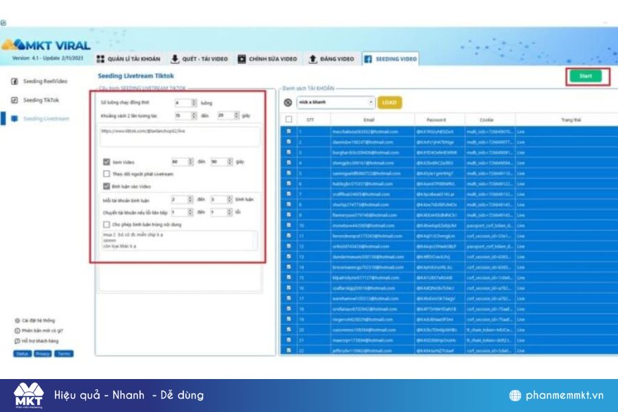 Cài đặt cấu hình seeding livestream