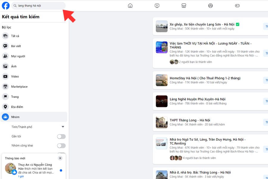 Tìm kiếm kết bạn trên Facebook